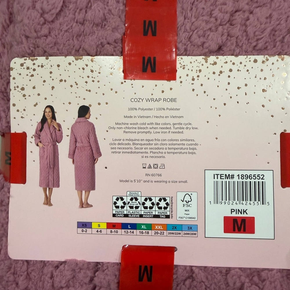 Cozy Wrap Robe - Pink Women’s medium - Picture 6 of 8